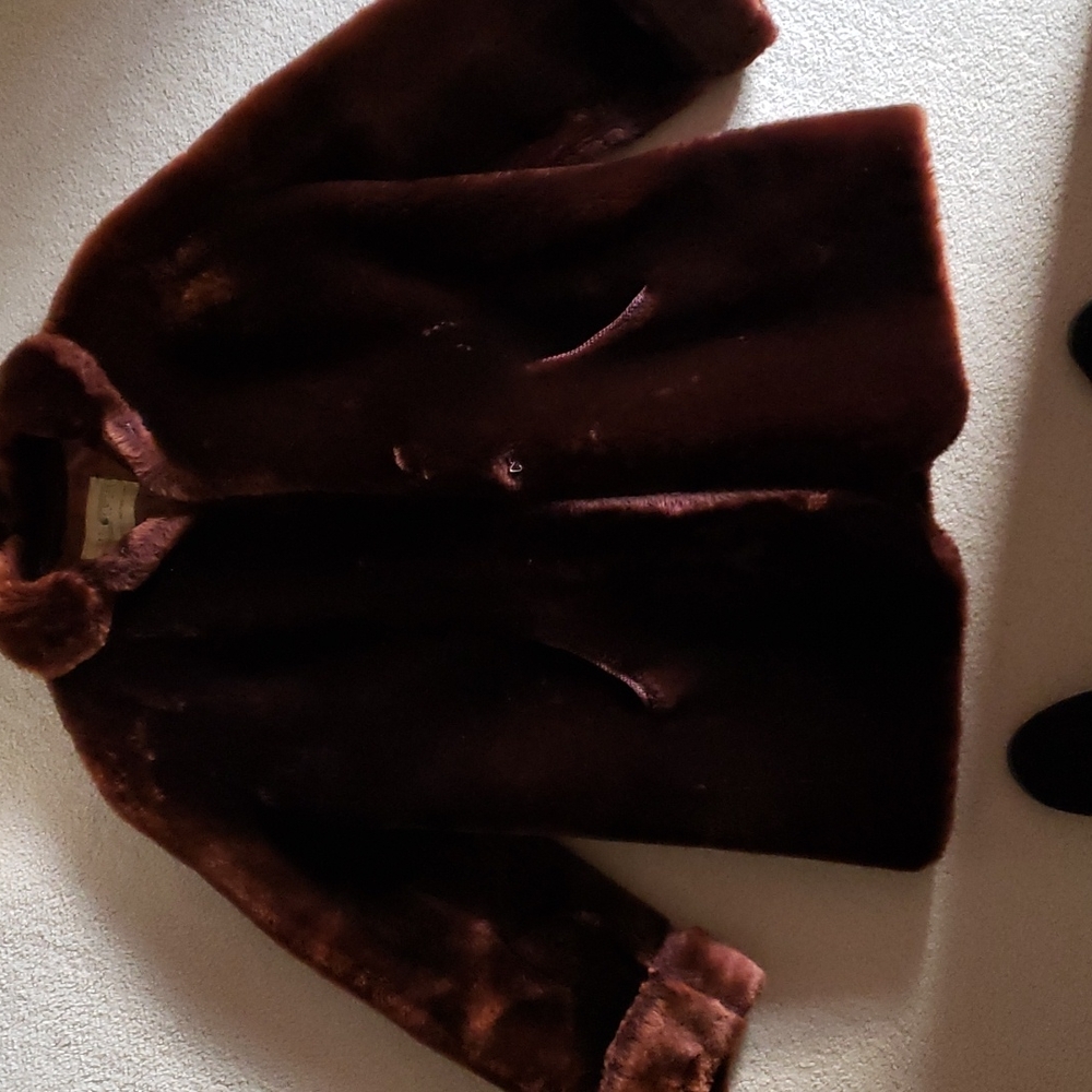 Vintage 40's fur lambskin dark brown teddy bear jacket